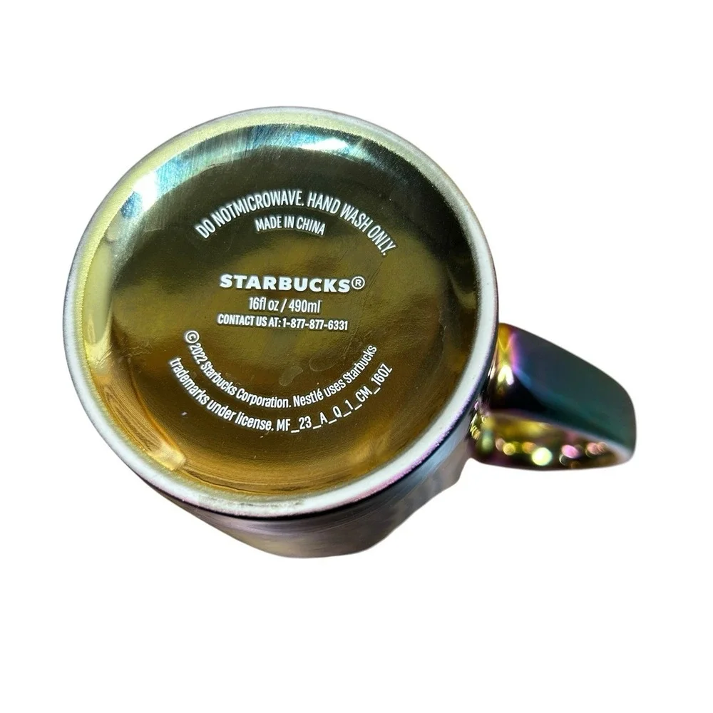 Starbucks Coffee Mug 16oz Rainbow Holographic Iridescent Oil Slick 2022 Holiday